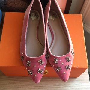 Worn twice pink velvet flats